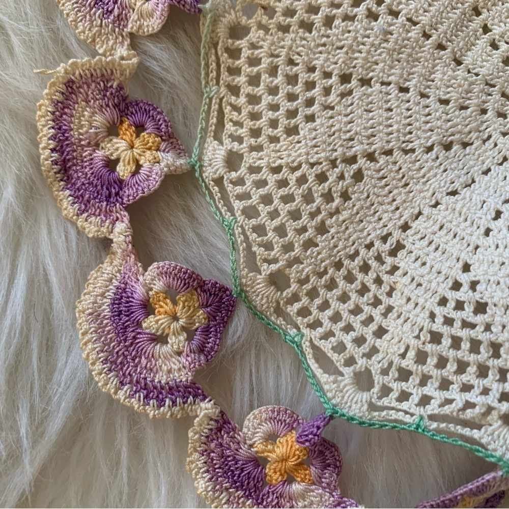 Handmade Crochet Doily with Purple Flowers - Picture 11 of 13